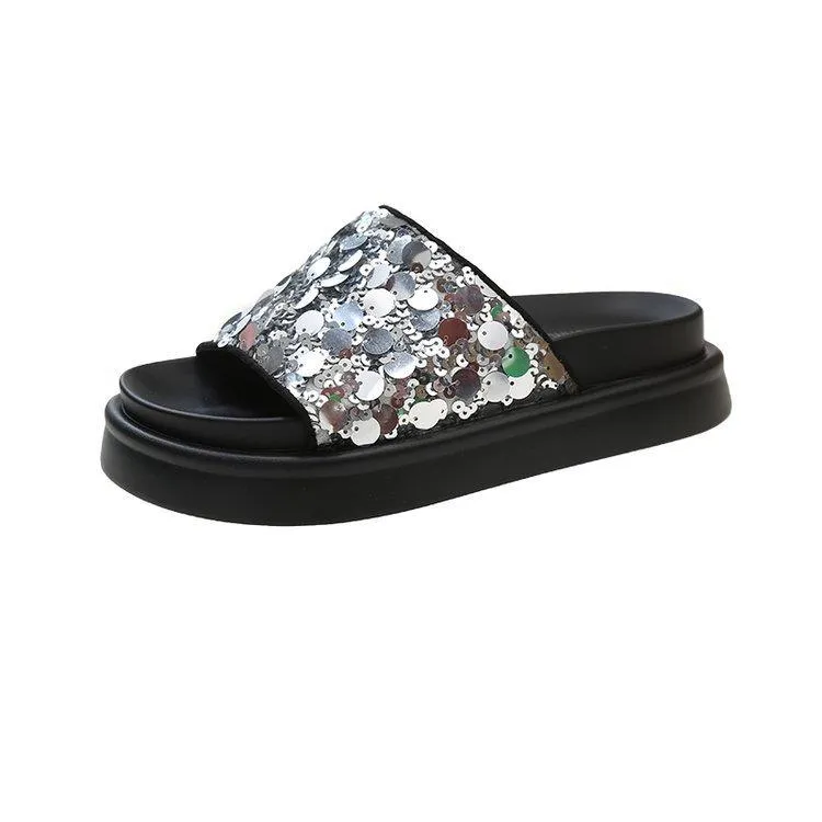 Luxurious sequined platform slippers