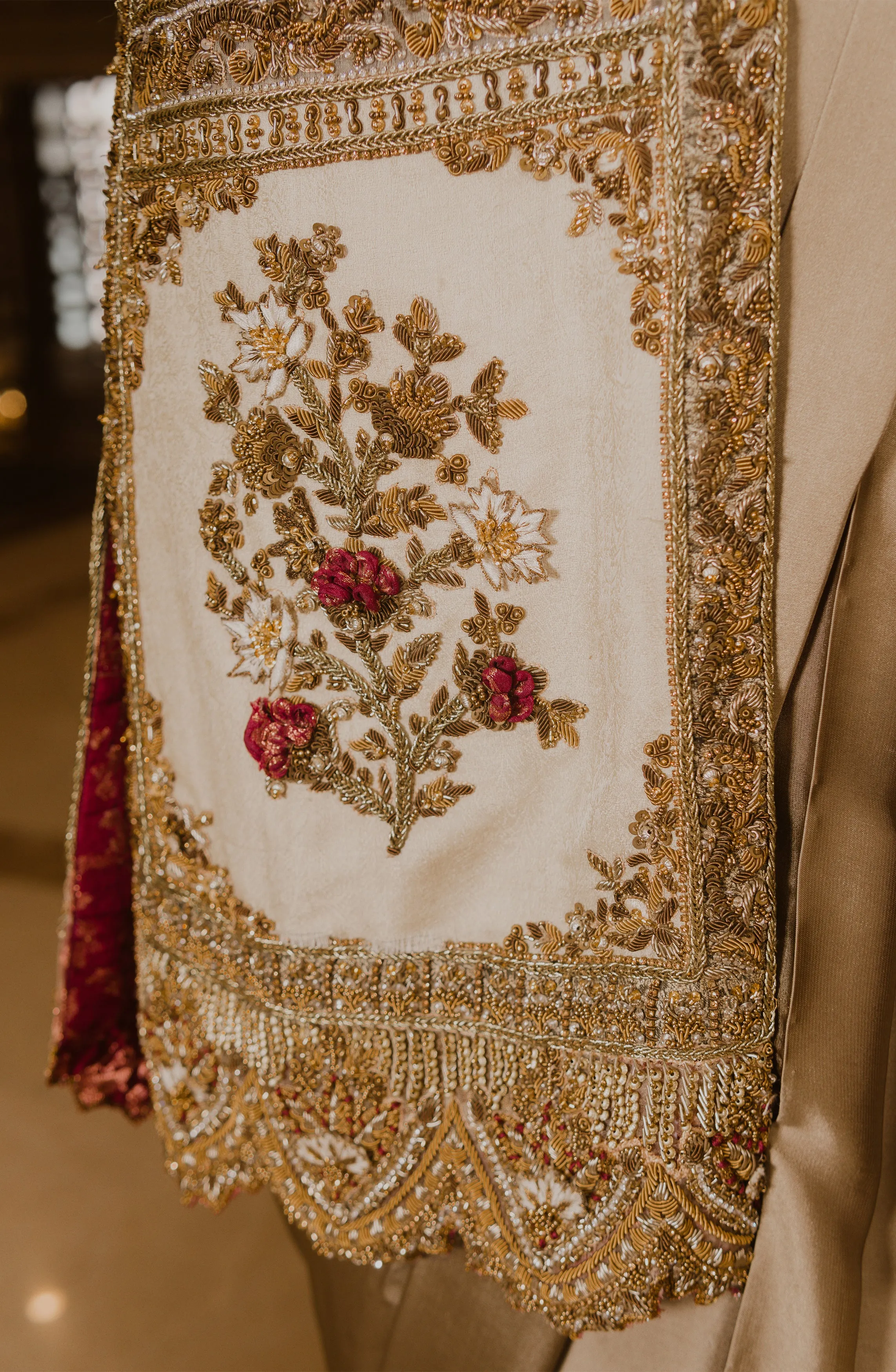 Luxus Glam – Olive Green Charmeuse Silk Saree Paired with embellished Organza Jacket