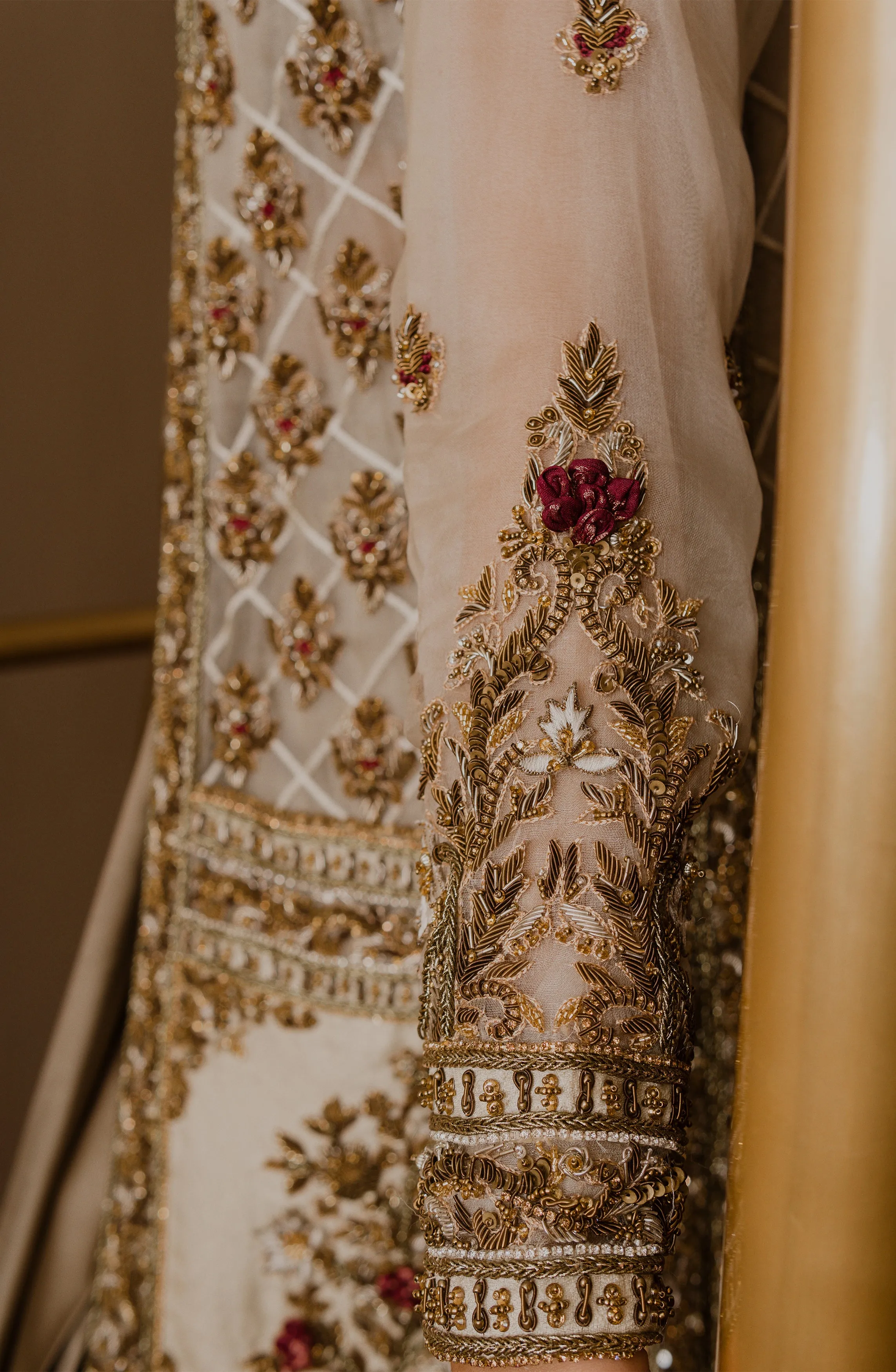 Luxus Glam – Olive Green Charmeuse Silk Saree Paired with embellished Organza Jacket