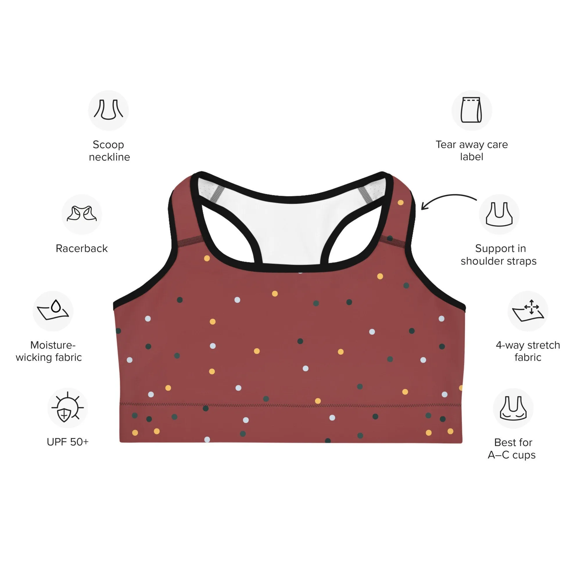 Maroon and Gold Polka Dot Sports Bra and Swim Top