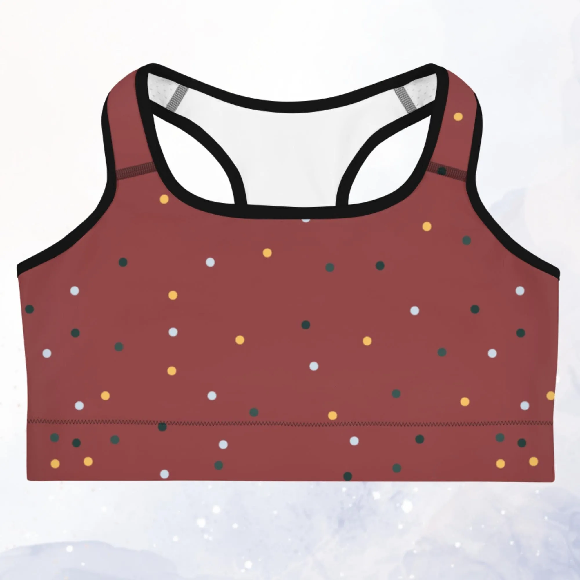 Maroon and Gold Polka Dot Sports Bra and Swim Top