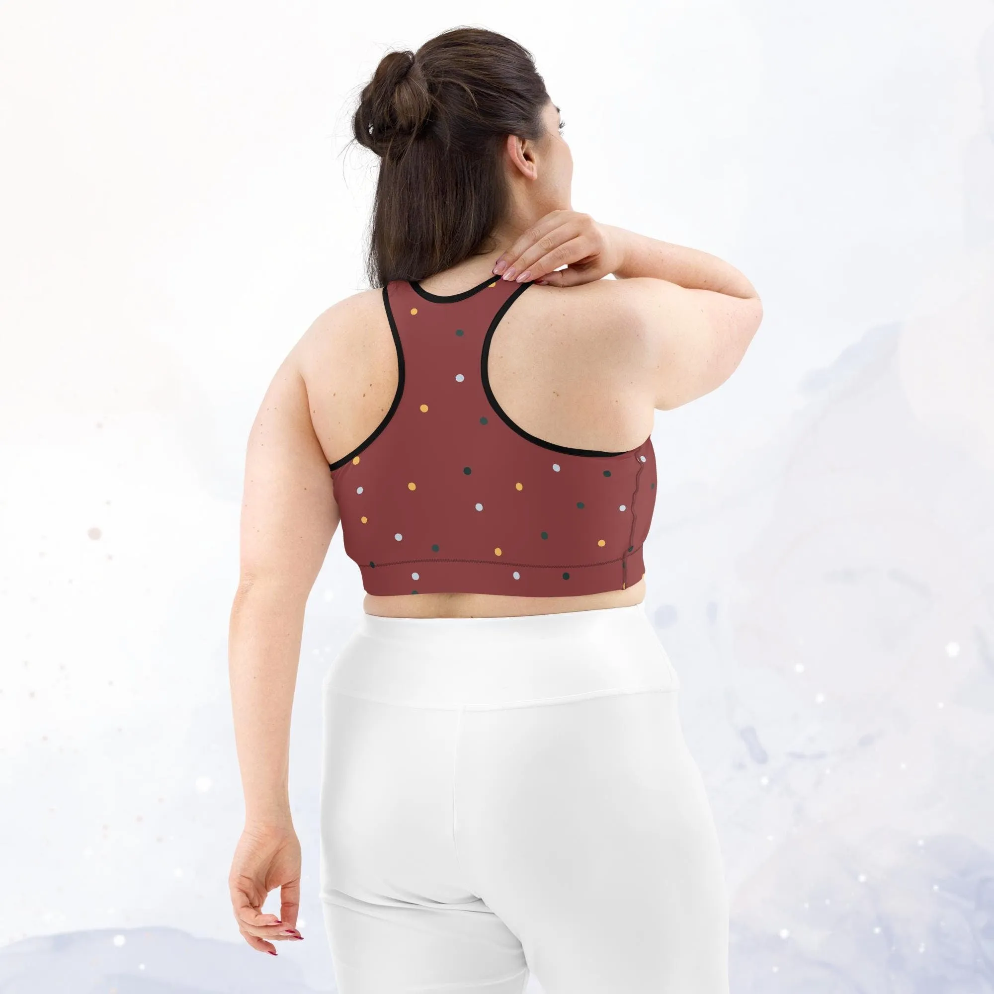 Maroon and Gold Polka Dot Sports Bra and Swim Top