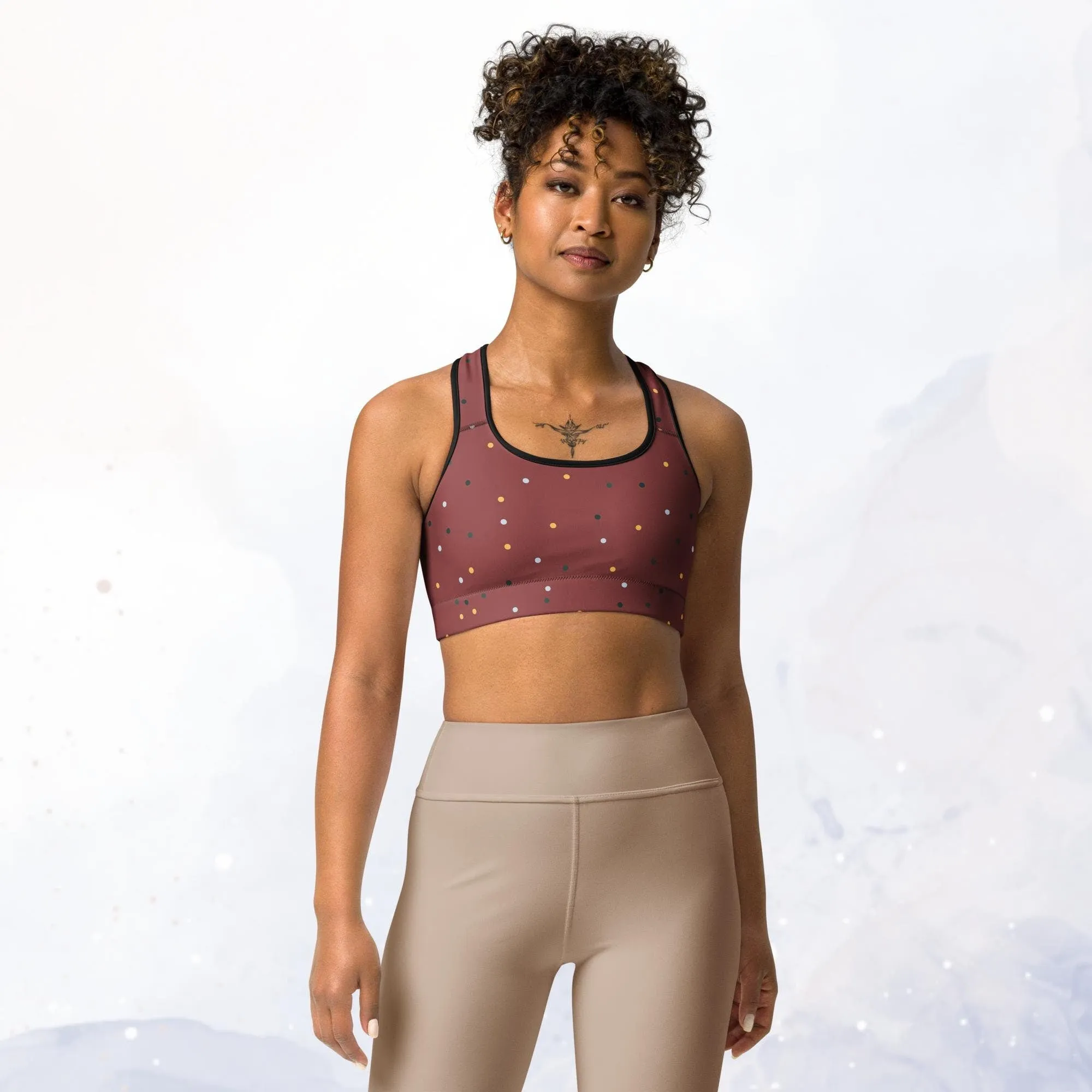 Maroon and Gold Polka Dot Sports Bra and Swim Top