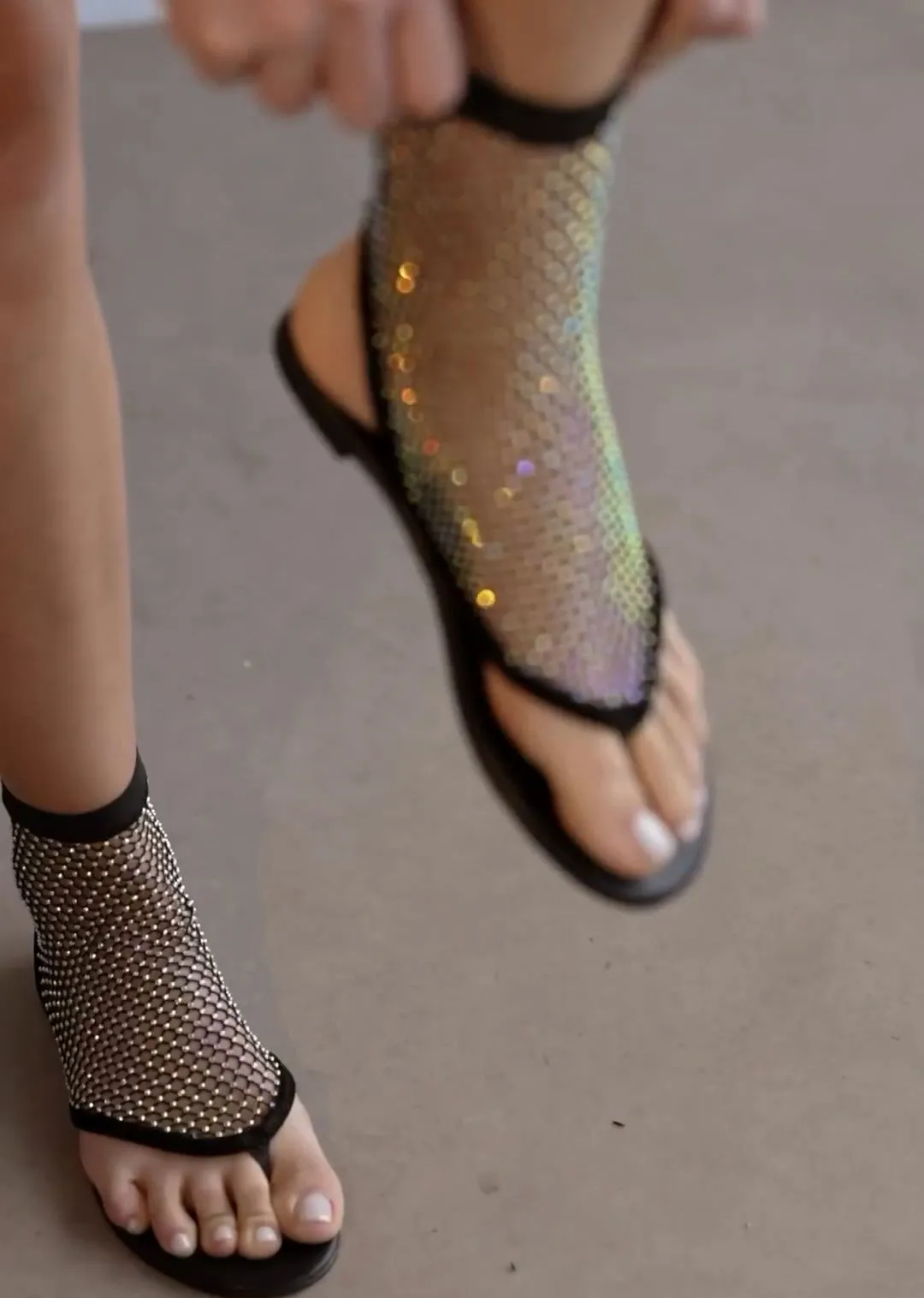 Mesh thong sandals