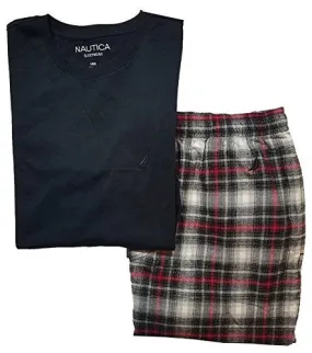 NAUTICA MEN'S PAJAMA SET WITH T-SHIRT AND PLAID PANT (MEDIUM, BLACK/RED)