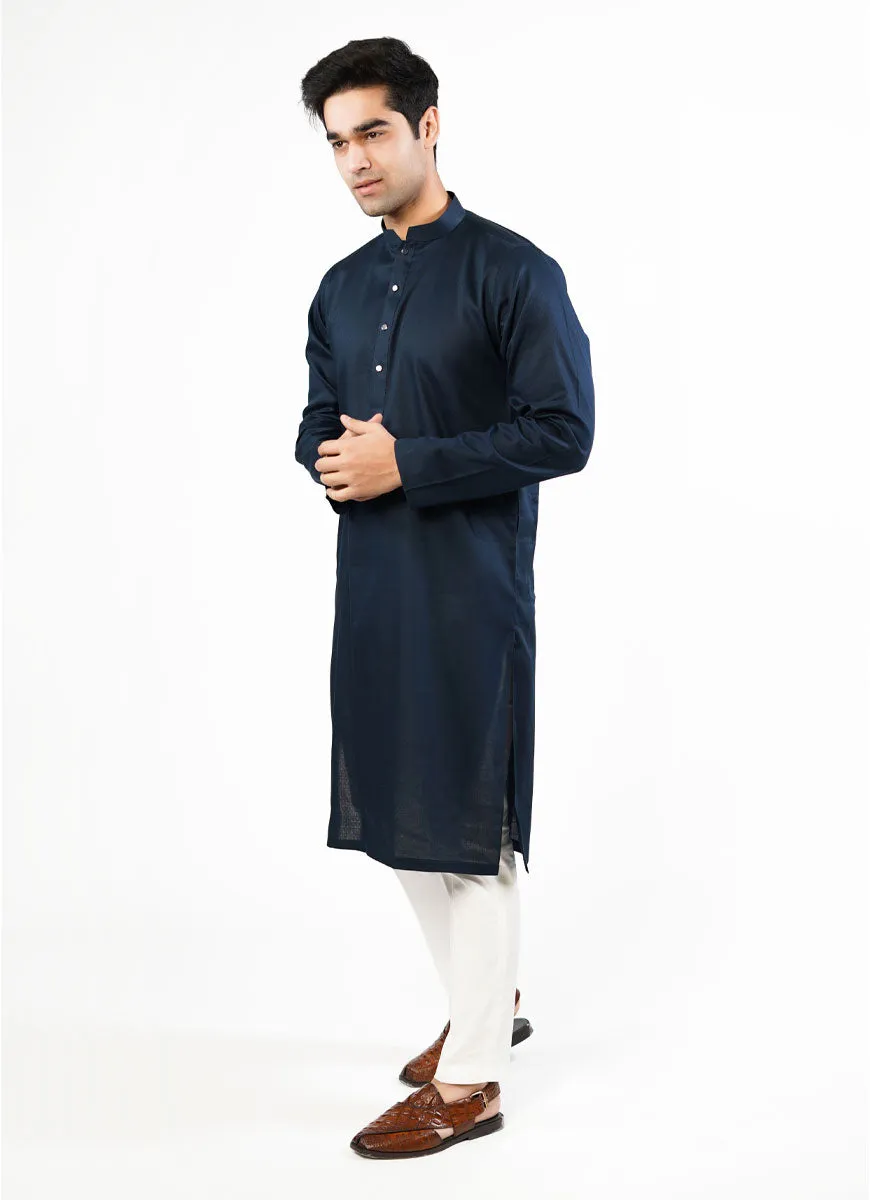 Navy Blue Dotted Dobby Design Phantom Cotton Kurta