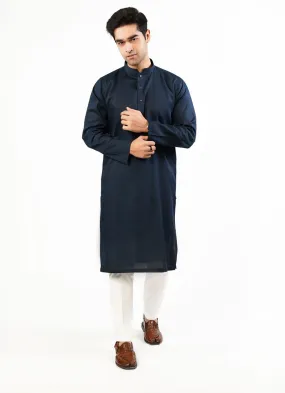 Navy Blue Dotted Dobby Design Phantom Cotton Kurta