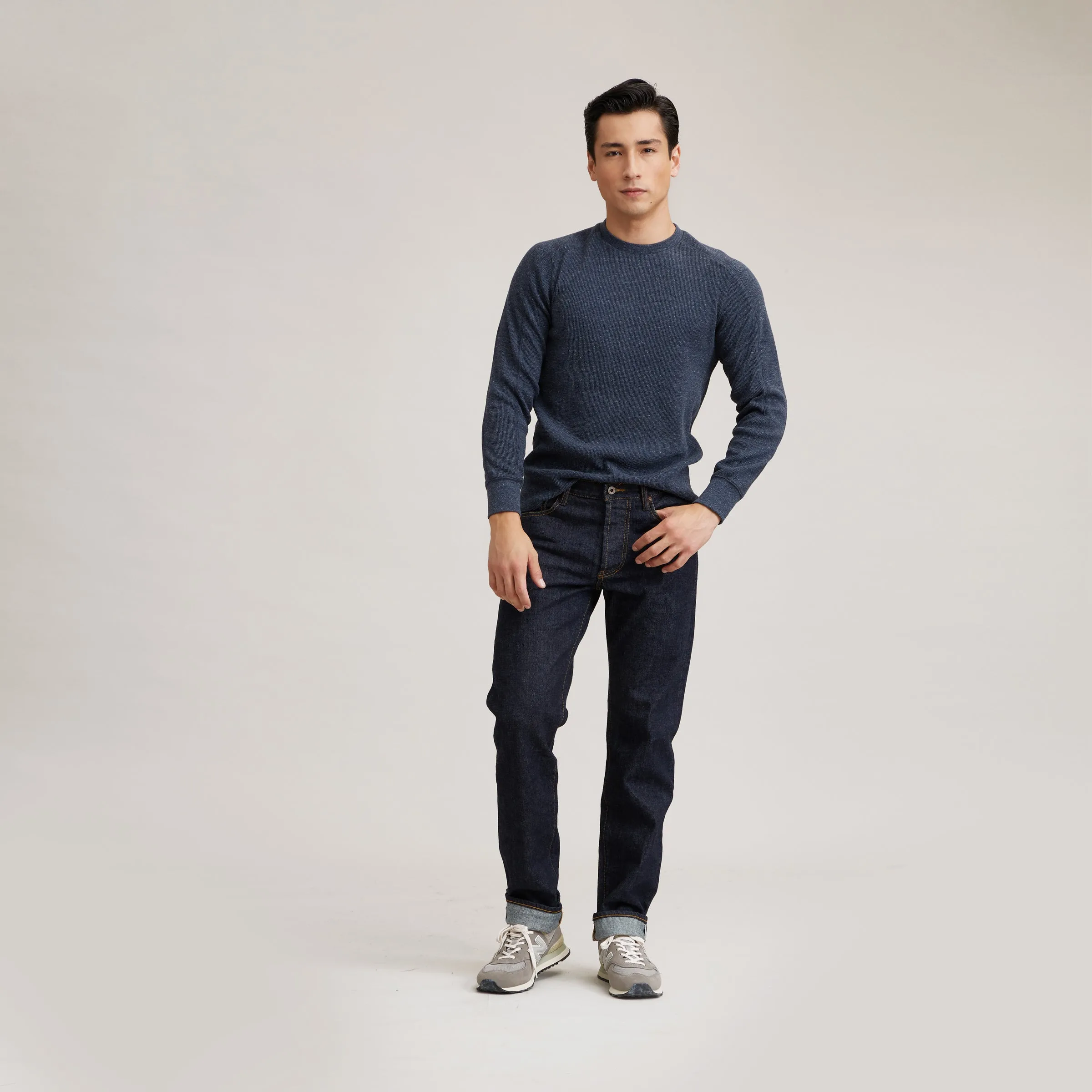 New Spencer Waffle Crew - Navy Heather
