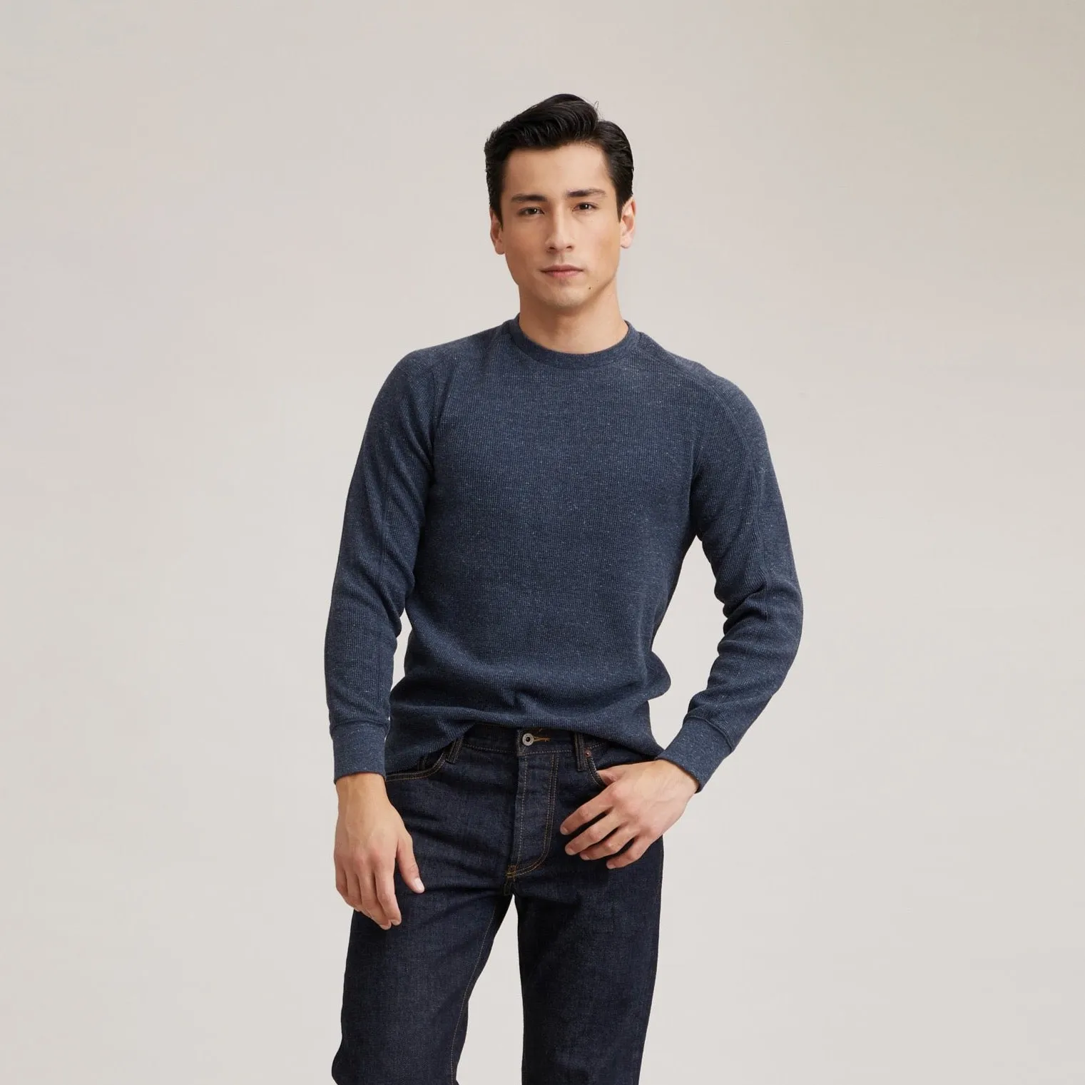 New Spencer Waffle Crew - Navy Heather