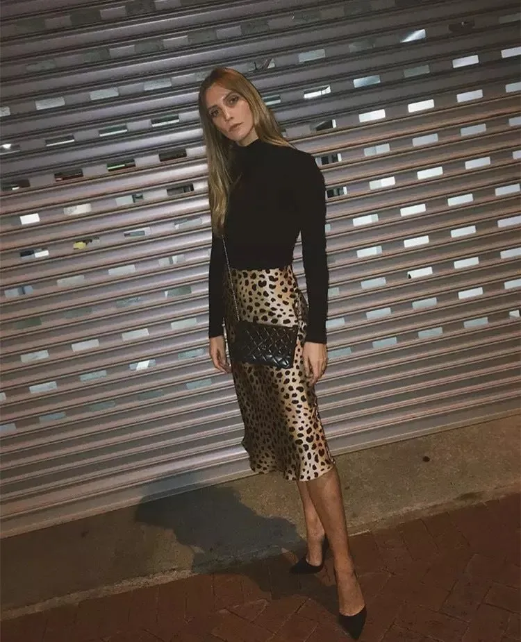 Nonothing|100% pure silk animal print slip skirt