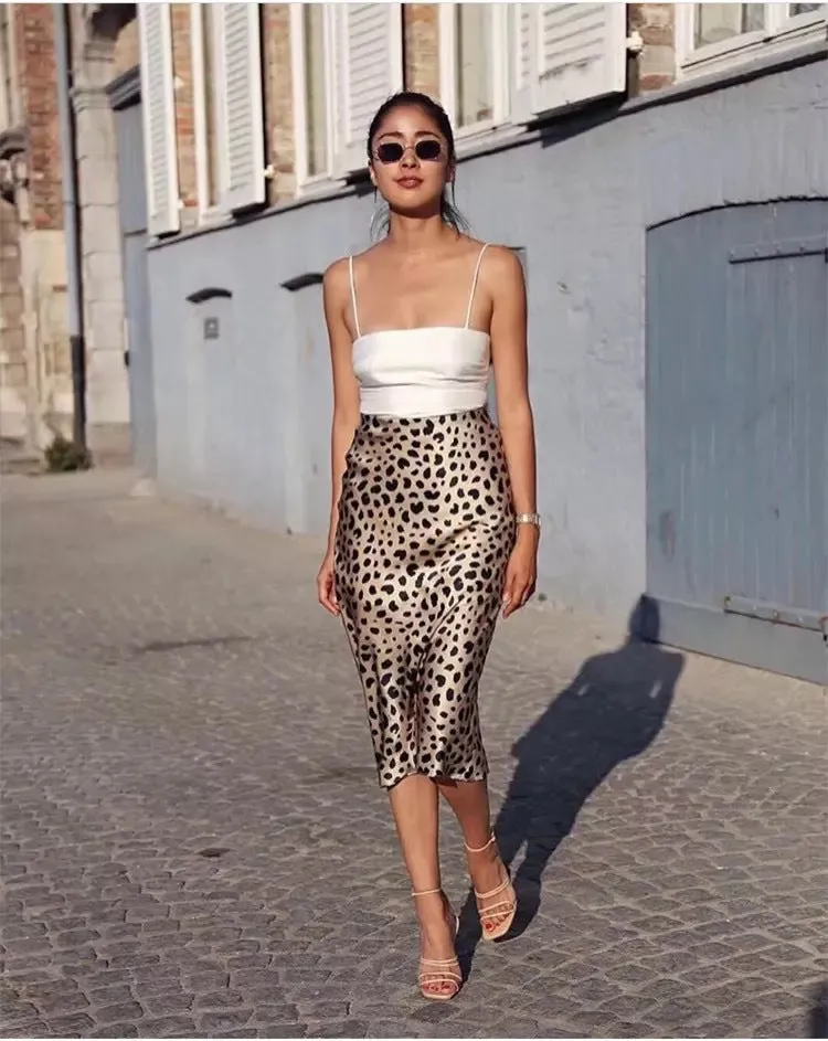 Nonothing|100% pure silk animal print slip skirt