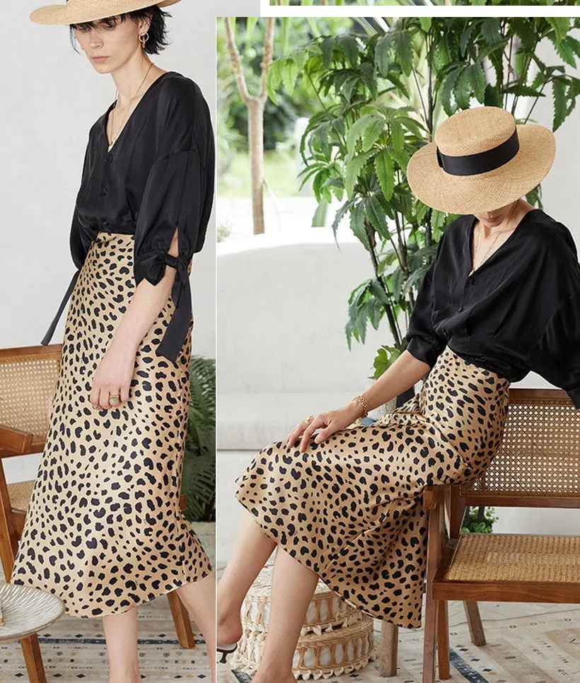 Nonothing|100% pure silk animal print slip skirt