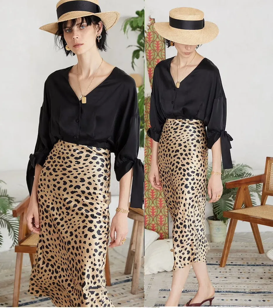 Nonothing|100% pure silk animal print slip skirt