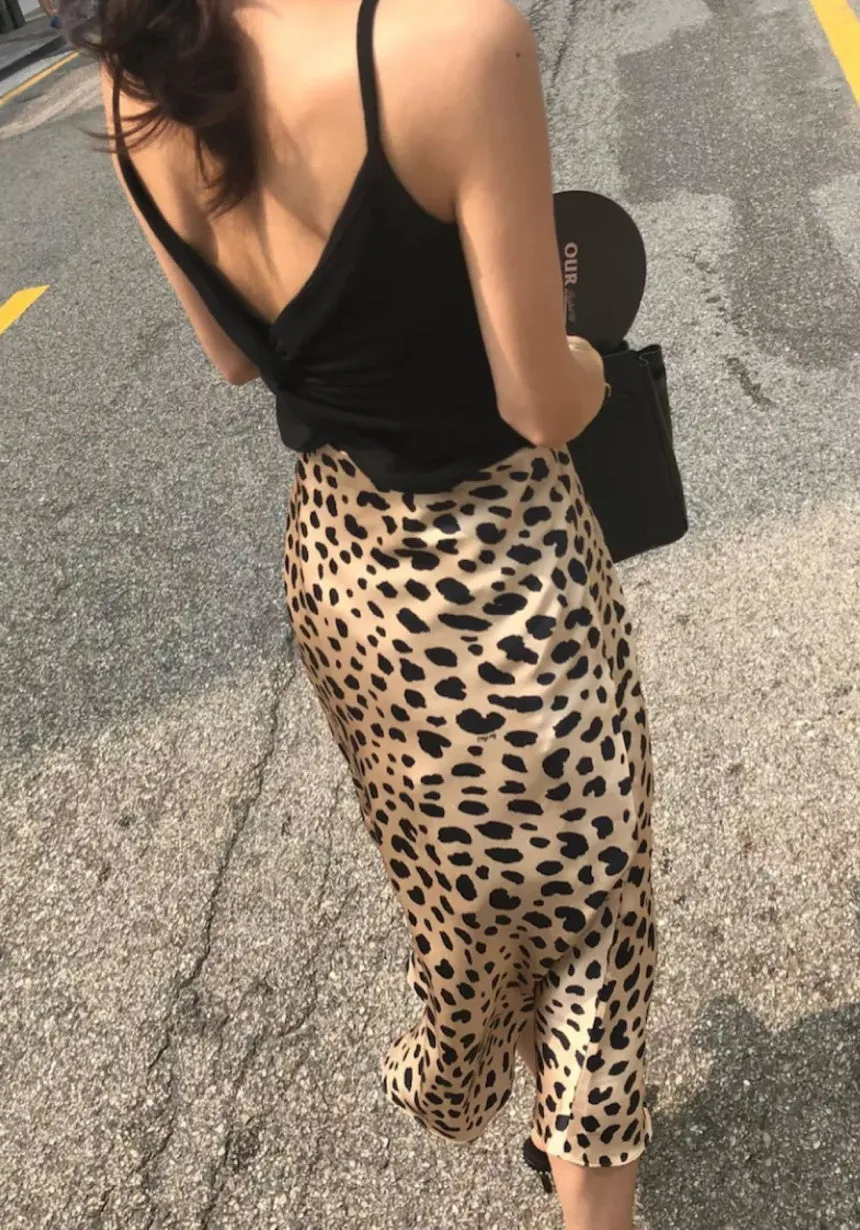 Nonothing|100% pure silk animal print slip skirt