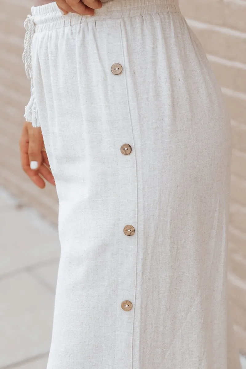 Oatmeal Button Linen Wide Leg Pants - FINAL SALE