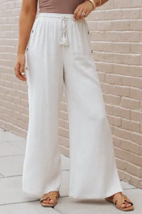 Oatmeal Button Linen Wide Leg Pants - FINAL SALE
