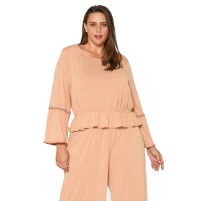 Plus Size Women's Fringe Cuff Bell Sleeve Top in Apricot