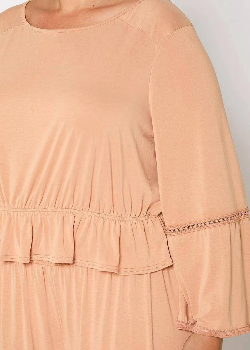 Plus Size Women's Fringe Cuff Bell Sleeve Top in Apricot