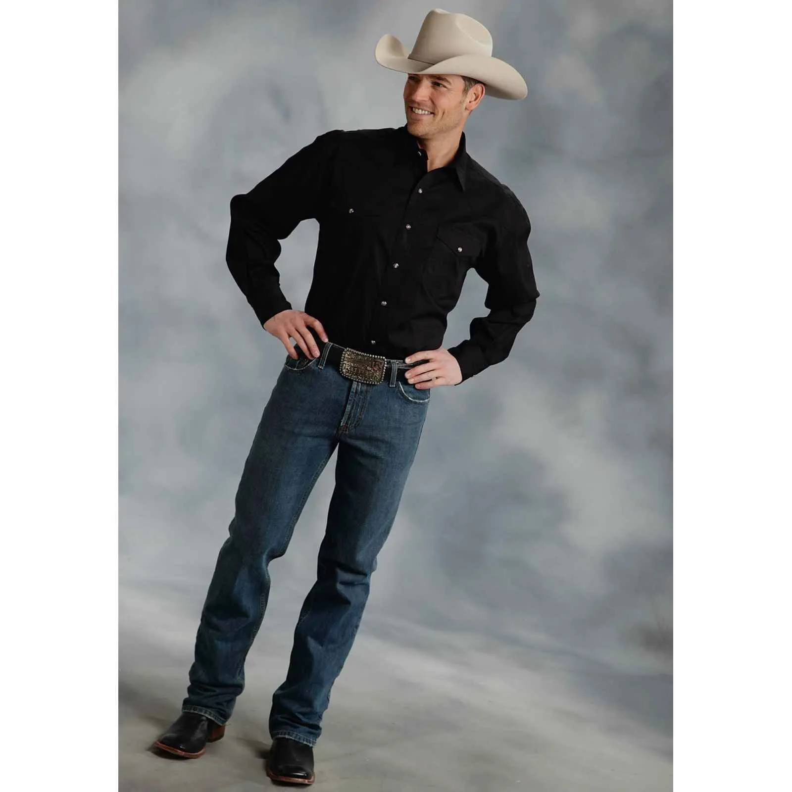 Roper® Men's Black Poplin Long Sleeve Snap Front Western Shirt