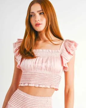 Ruffle Sleeve Cropped Smock Top