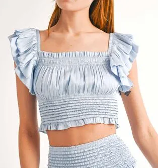 Ruffle Sleeve Cropped Smock Top