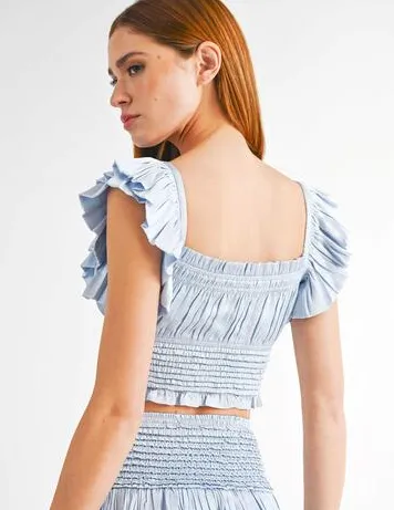 Ruffle Sleeve Cropped Smock Top