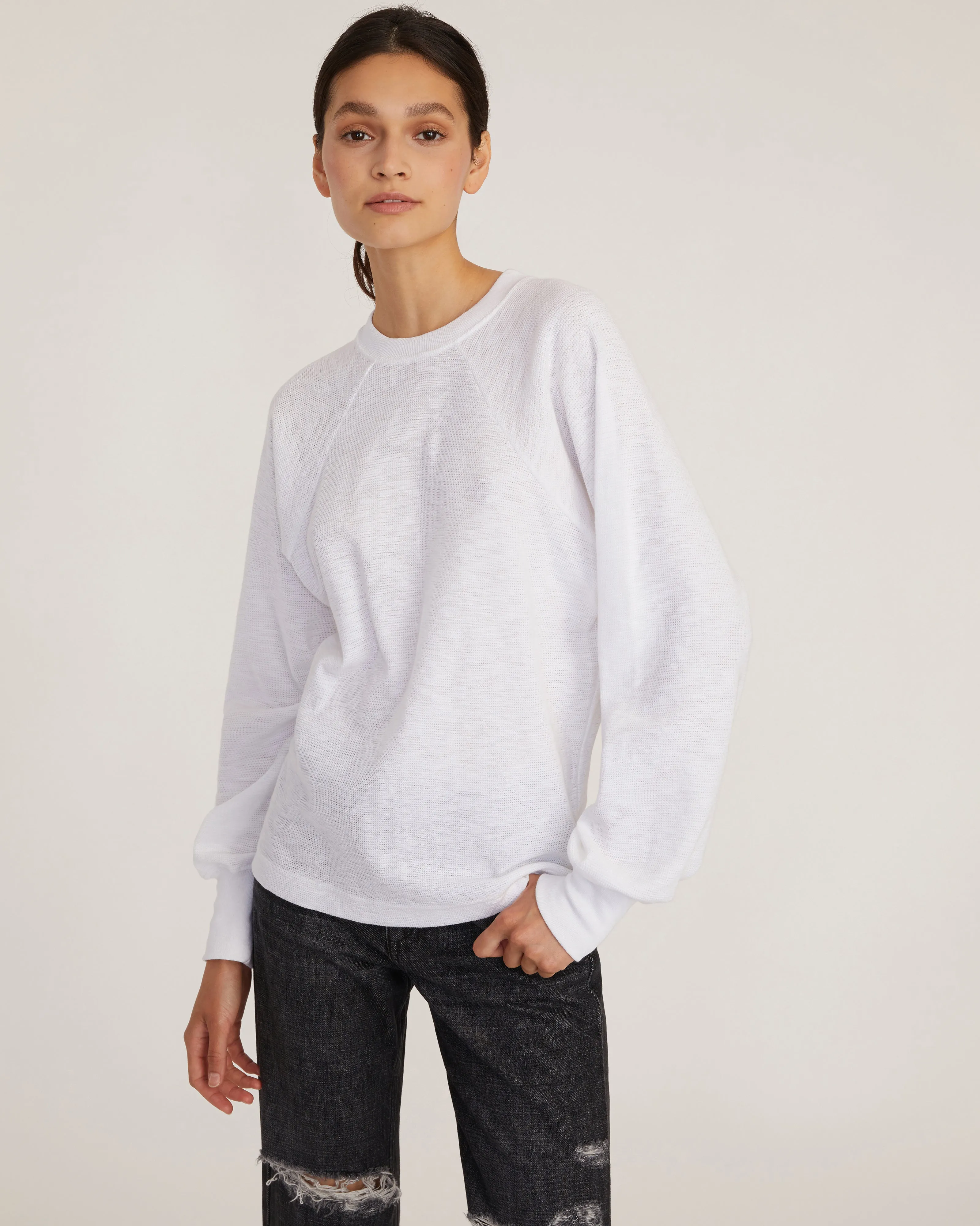 So Uptight Waffle Knit Crewneck in White