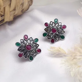 Teejh Aashini Multicolored Stone Silver Oxidised Earring