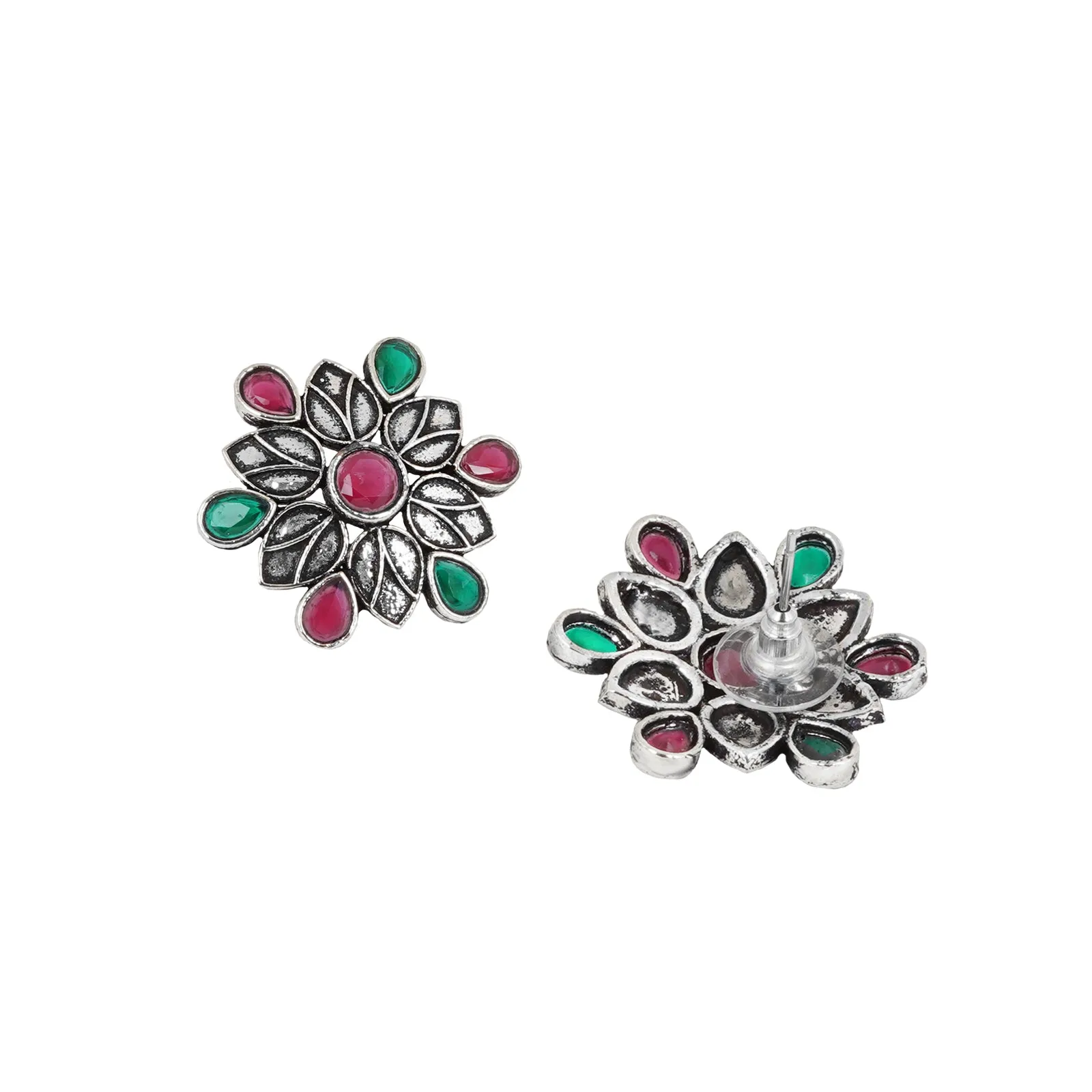 Teejh Aashini Multicolored Stone Silver Oxidised Earring