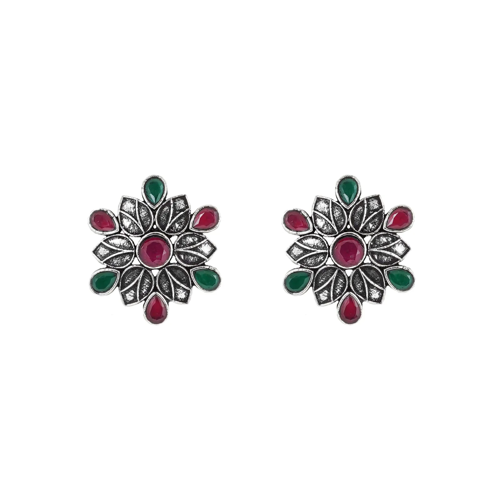 Teejh Aashini Multicolored Stone Silver Oxidised Earring
