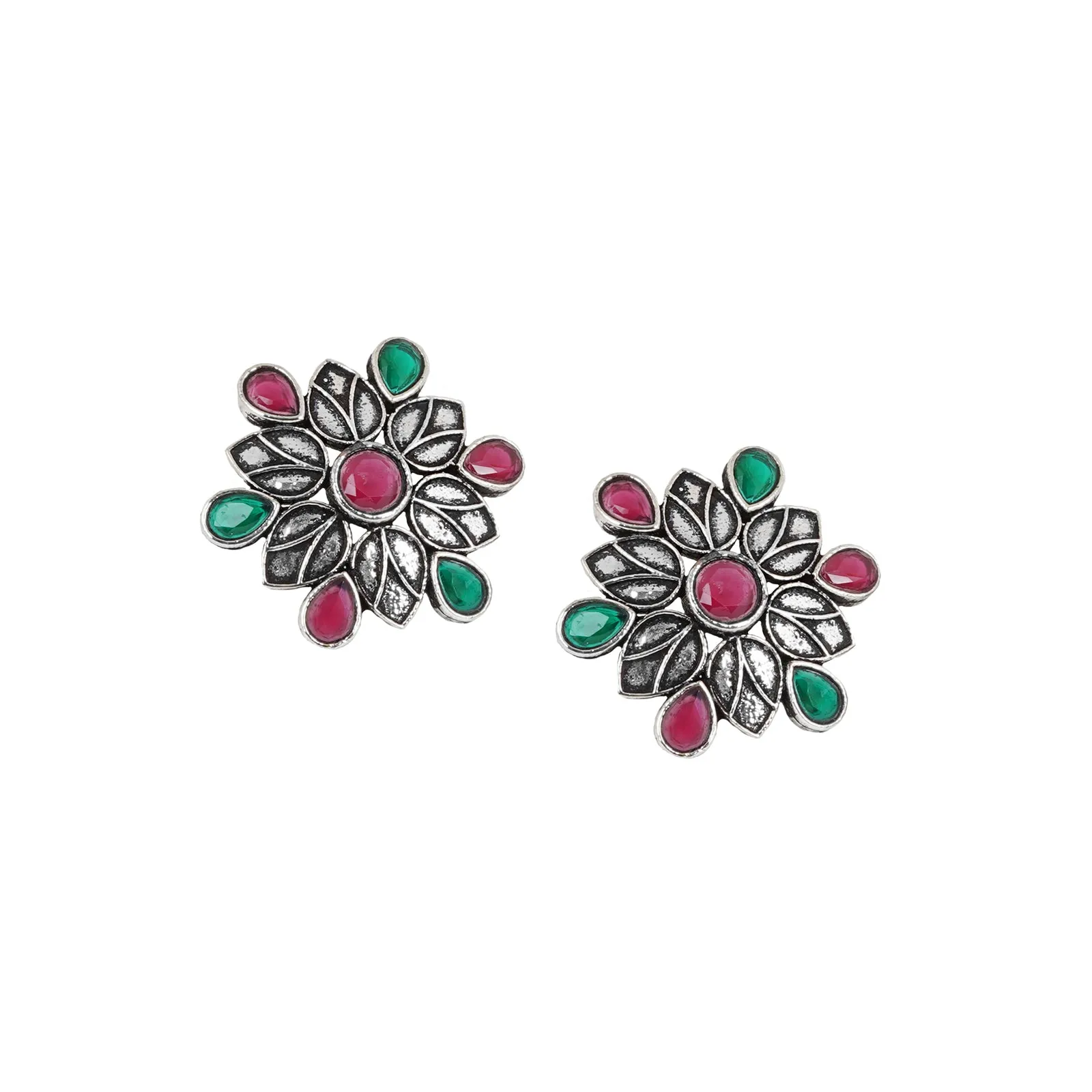 Teejh Aashini Multicolored Stone Silver Oxidised Earring