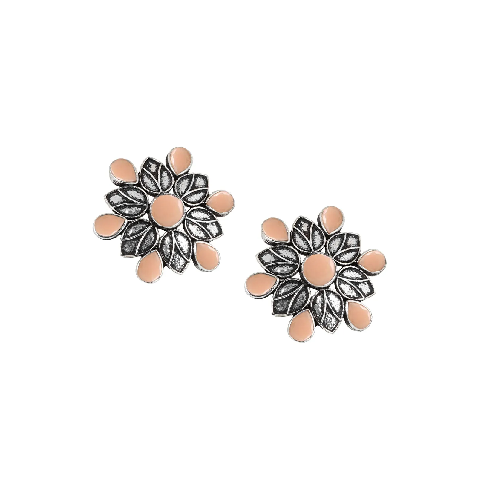 Teejh Aashini Salmon Pink Stone Silver Oxidised Earring
