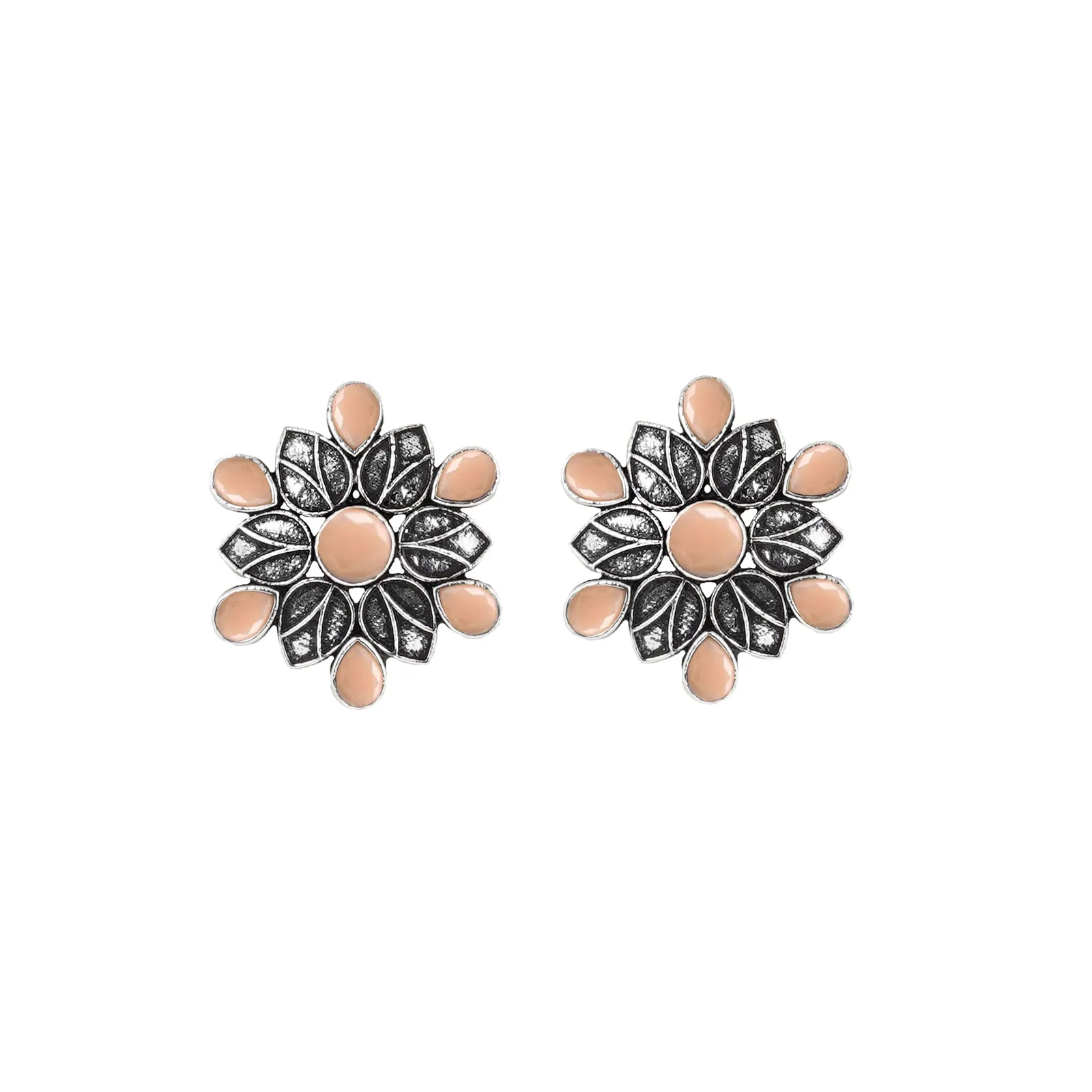Teejh Aashini Salmon Pink Stone Silver Oxidised Earring