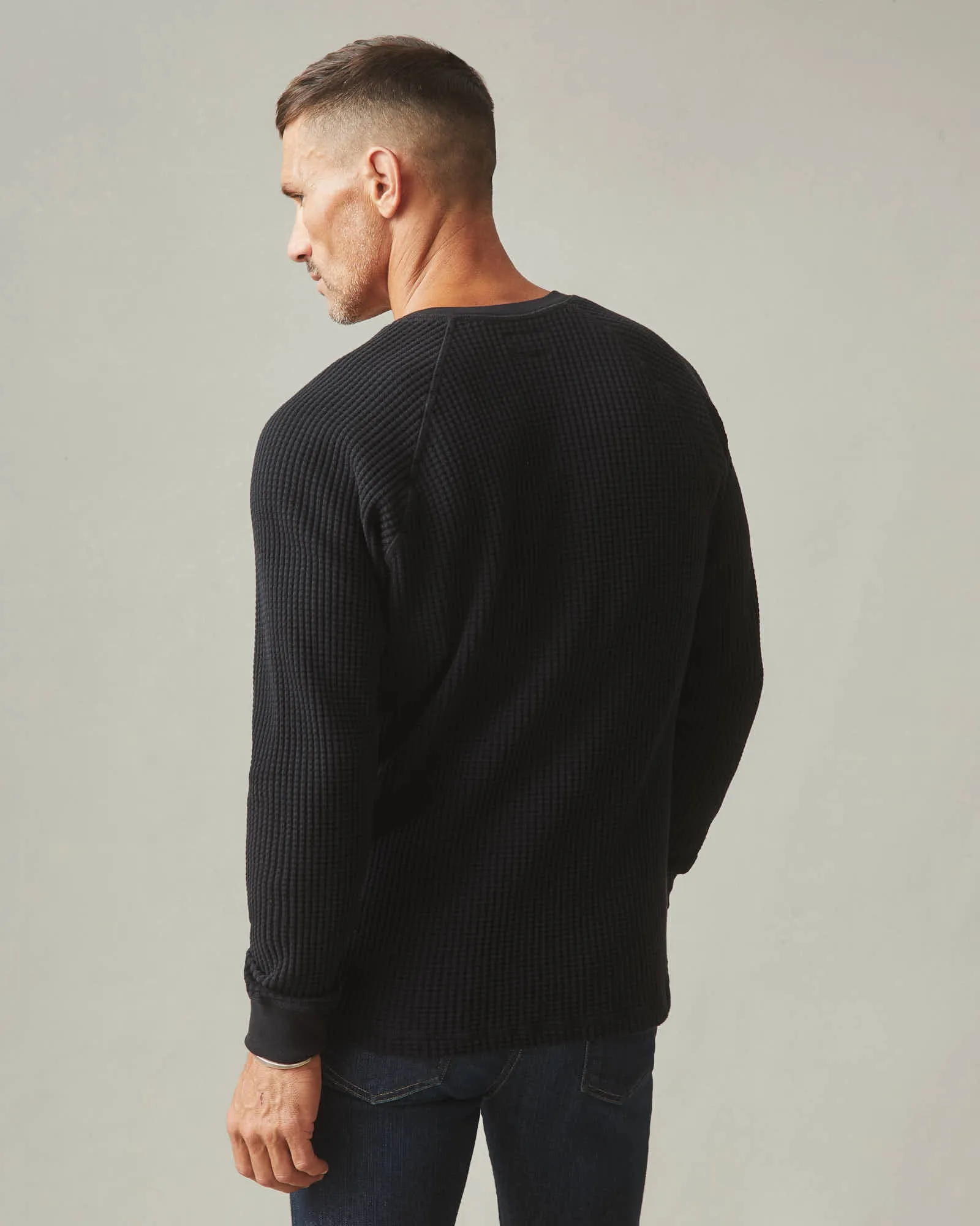 Waffle Henley Long Sleeve - Black