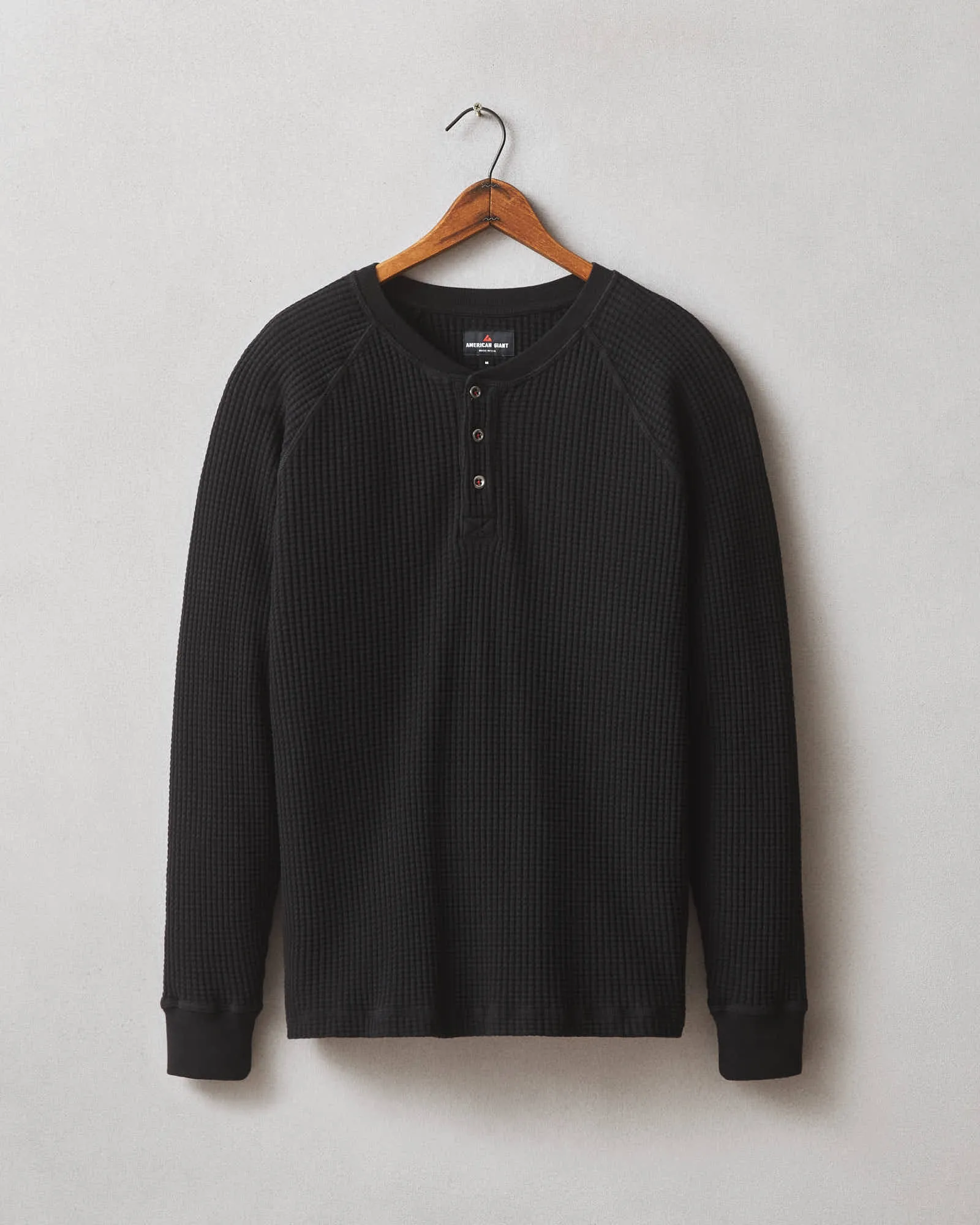 Waffle Henley Long Sleeve - Black