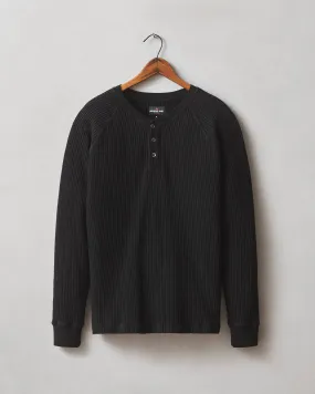 Waffle Henley Long Sleeve - Black